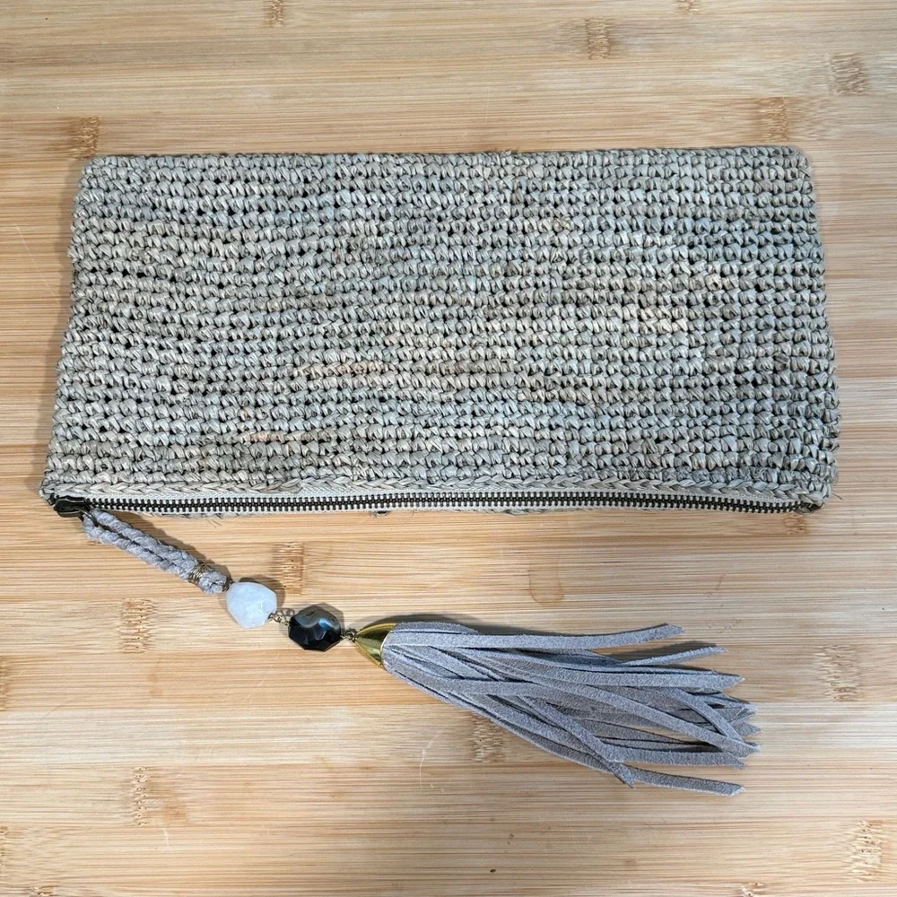 Flora Bella Chic Tan Bohemian Raffia Beach Clutch Purse